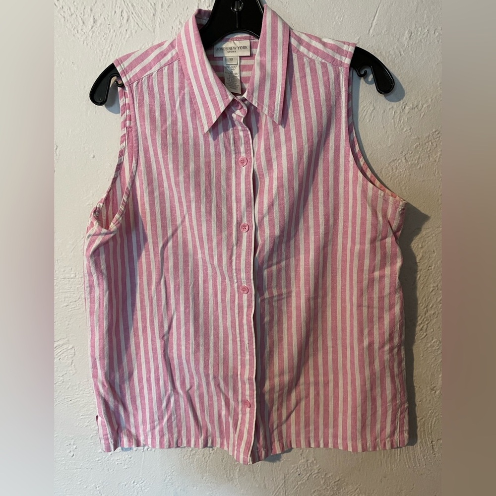 Jones New York Pink and White Striped Shirt